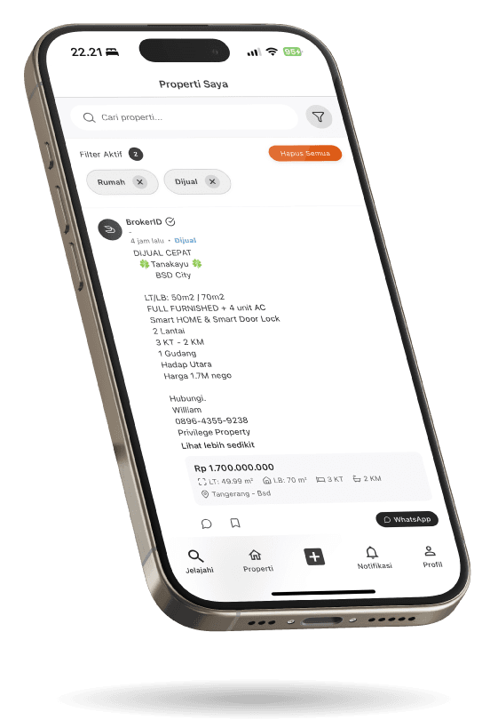 Phone mockup showing property listing app
