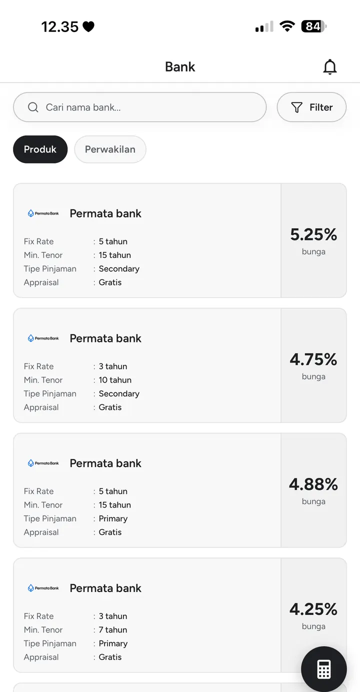 Daftar produk KPR bank di BrokerID dengan suku bunga, masa fix rate, tenor minimum, dan biaya appraisal